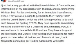 “不停火就没有贸易谈判”，特朗普与泰柬领导人通话|界面新闻 · 天下