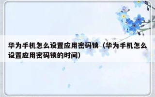 华为手机怎么设置应用密码锁（华为手机怎么设置应用密码锁的时间）