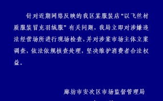 河北廊坊通报“商家以飞丝冒充羽绒服”：立案调查|界面新闻 · 快讯