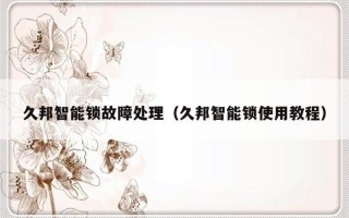 久邦智能锁故障处理（久邦智能锁使用教程）