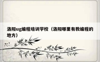 洛阳ug编程培训学校（洛阳哪里有教编程的地方）