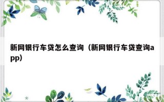 新网银行车贷怎么查询（新网银行车贷查询app）