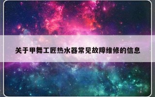 关于甲舞工匠热水器常见故障维修的信息