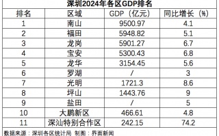 深圳各区2024年GDP：龙岗甩掉宝安直追福田，罗湖增速全市垫底|界面新闻