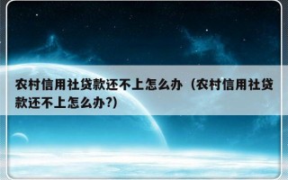 农村信用社贷款还不上怎么办（农村信用社贷款还不上怎么办?）