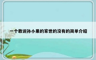 一个敢说孙小果的家世的没有的简单介绍