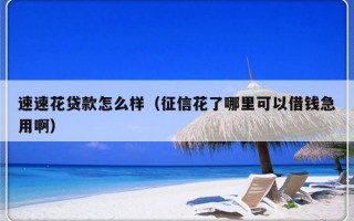 速速花贷款怎么样（征信花了哪里可以借钱急用啊）