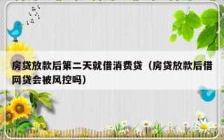 房贷放款后第二天就借消费贷（房贷放款后借网贷会被风控吗）