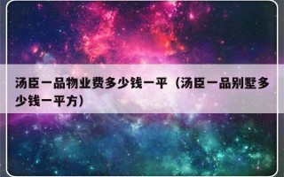 汤臣一品物业费多少钱一平（汤臣一品别墅多少钱一平方）