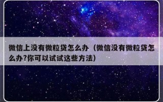 微信上没有微粒贷怎么办（微信没有微粒贷怎么办?你可以试试这些方法）