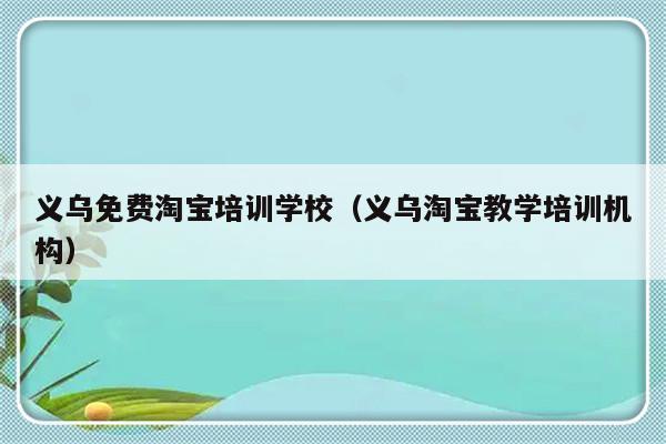 义乌免费淘宝培训学校（义乌淘宝教学培训机构）-第1张图片-乐修号