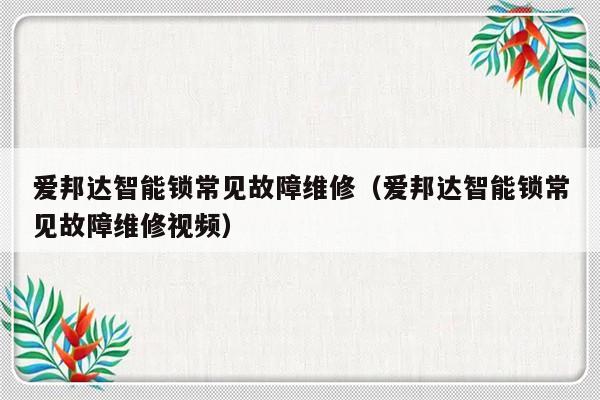 爱邦达智能锁常见故障维修（爱邦达智能锁常见故障维修视频）-第1张图片-乐修号